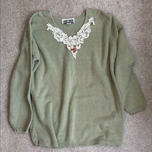 Retro by Renaissance Green Sweater with Lace Detail